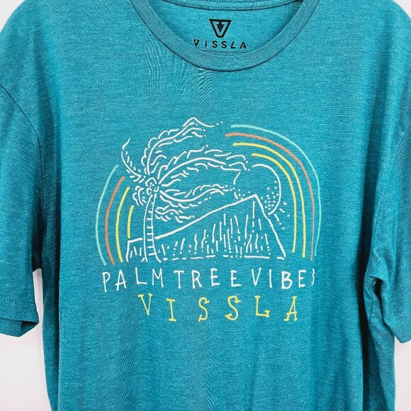 Vissla Everyday Heather Graphic Tee L Palm Tree Vibes Teal Tropical Short Sleeve - Picture 4 of 9
